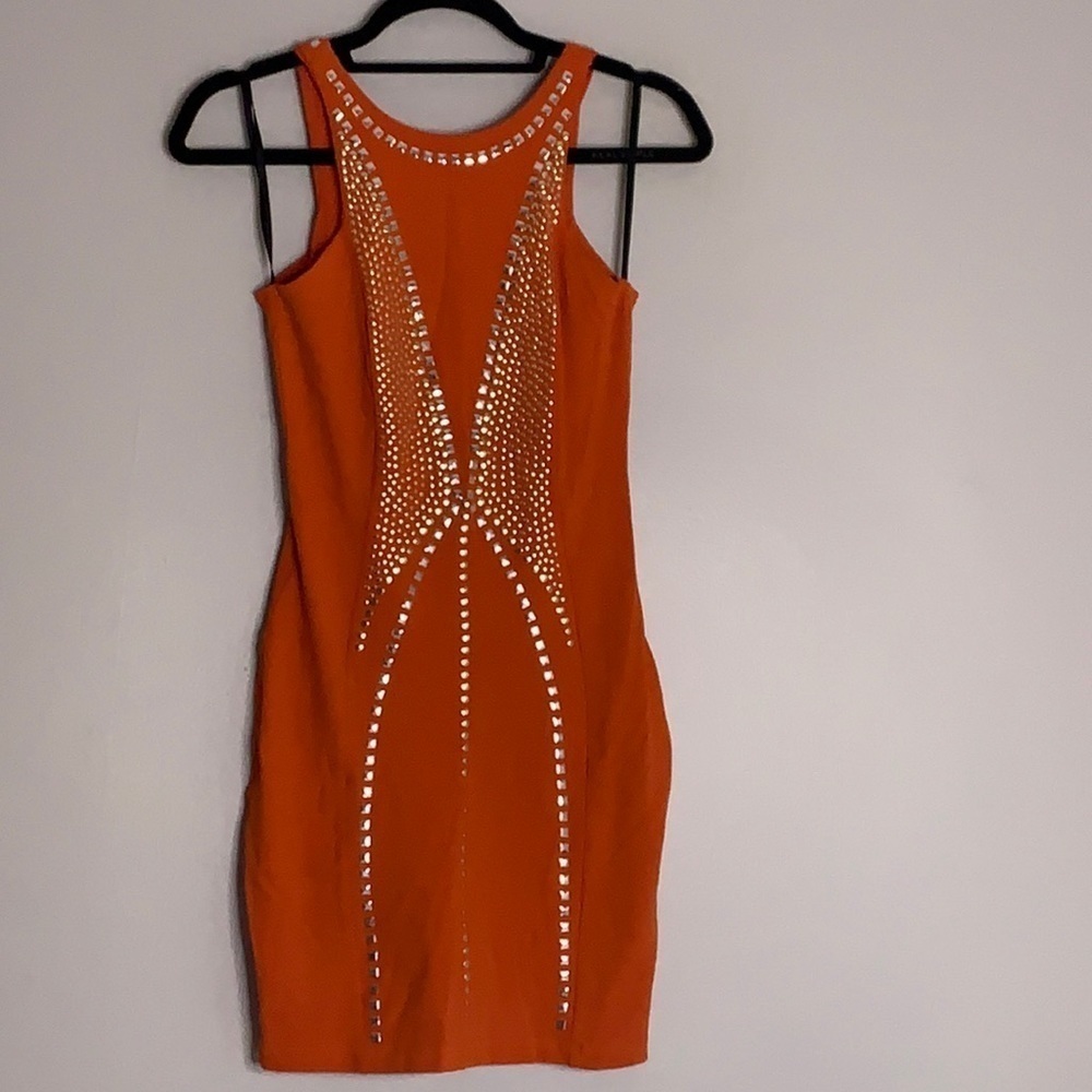 bebe Tangerine Mini Dress with Metallic Details